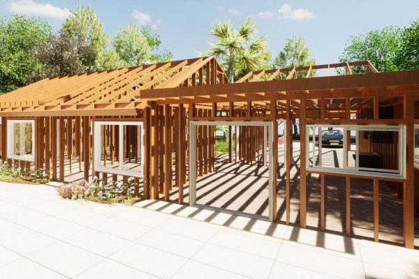 A small wooden house under construction